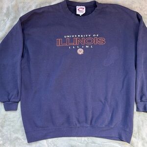 Vintage Men's Navy Crewneck Sweater with Old Illinois Logo